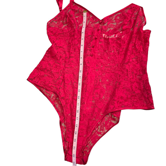 Vintage 90s Victorias Secret Heart Label Teddy Large High Cut Red Lace Bodysuit - Picture 7 of 7